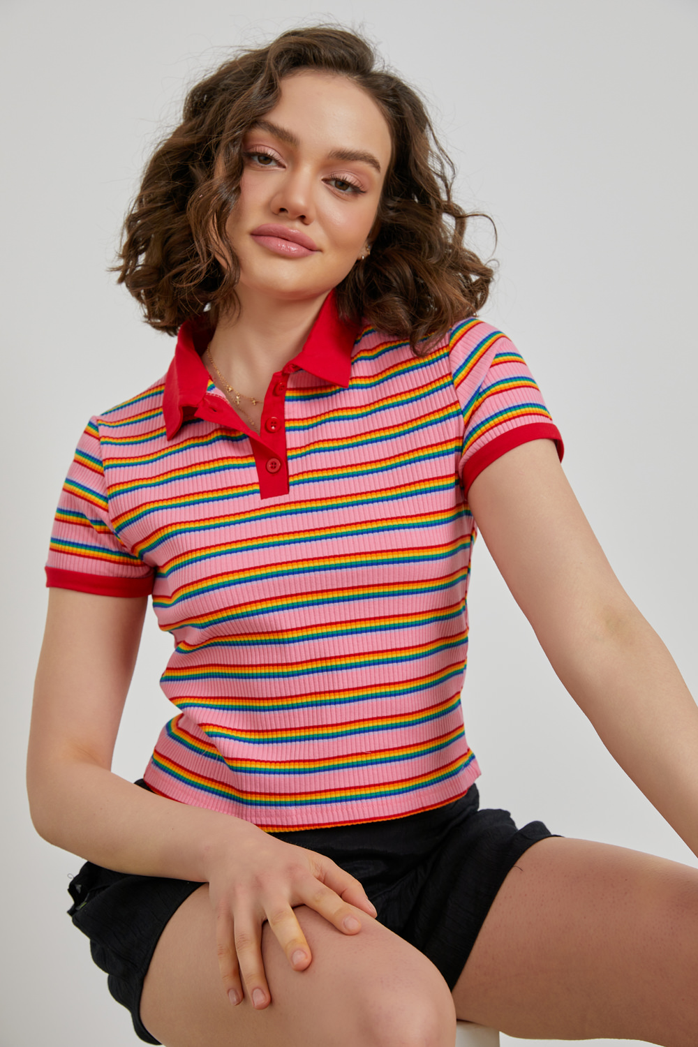 Rainbow Striped Polo Top