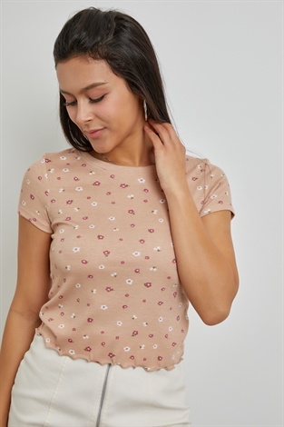 Spring Floral Ribbed Top