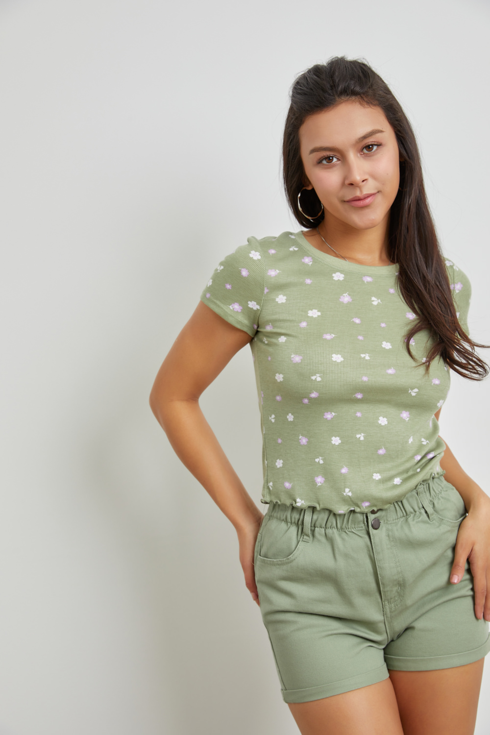 Spring Floral Ribbed Top