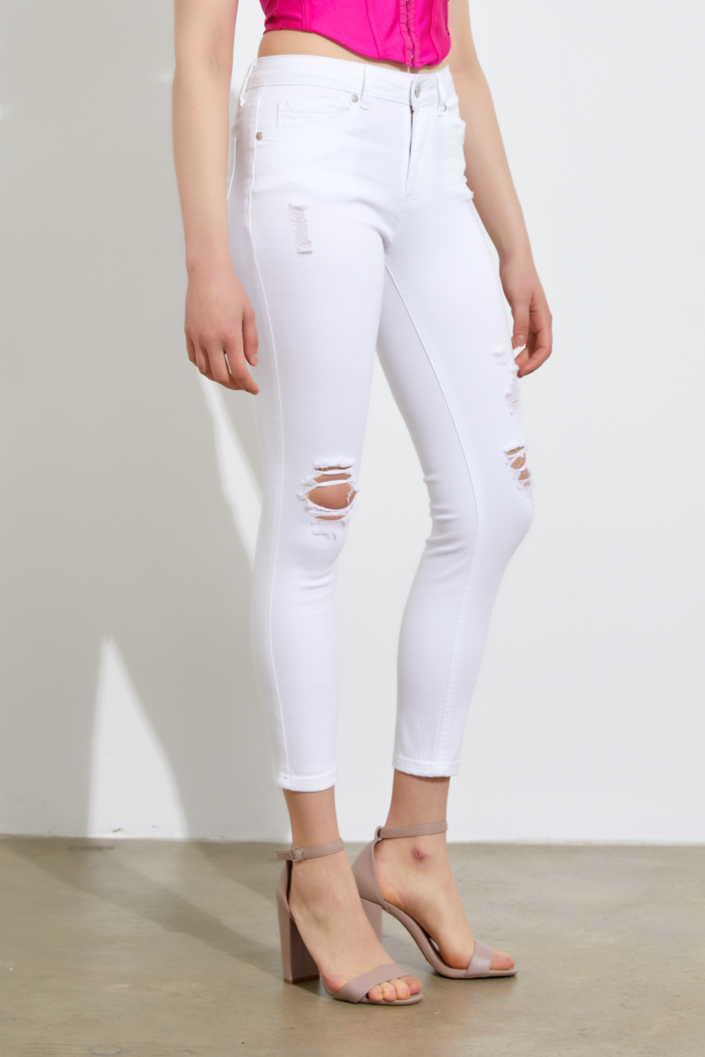 Distressed White Skinny Jeans