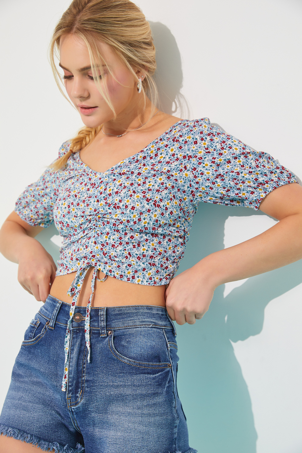 Front Ruched Floral Top  