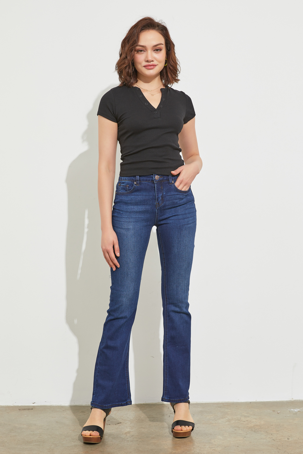 Notched Neck Ribbed Top 