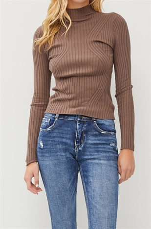 Mock Neck Ribbed Sweater Top 